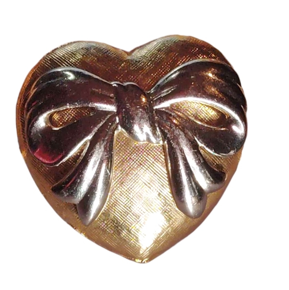 Gold Heart Brooch with Silver Bow - Picture 6 of 6